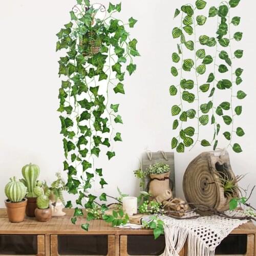2.3m Artificial Plants Creeper Ivy Leaves Green Simulation Rattan DIY Wedding Home Garden Wall Hanging Decor Fake Vines Flowers