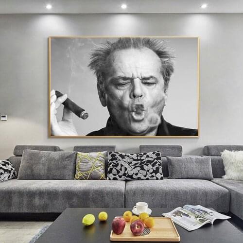 Jack Nicholson Cigar Canvas Painting Black and White Poster and Prints Cuadros Wall Art Picture for Living Room Home Decoration