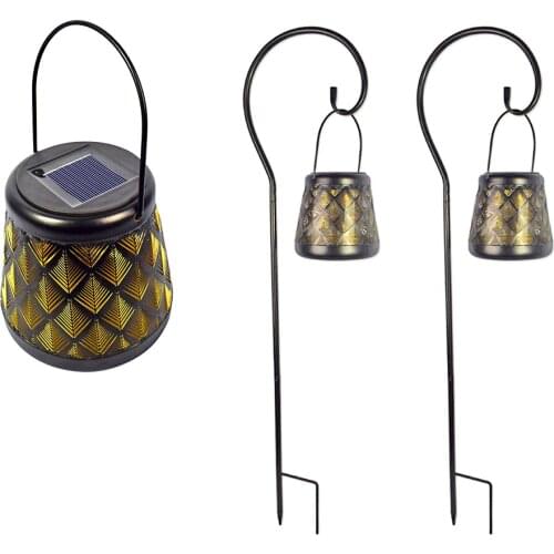 Wrought Iron Solar Powered Plug In Projection Hollow Out Lamp Outdoor Fairy Garden Art LED Shower Watering Can Light Decoration