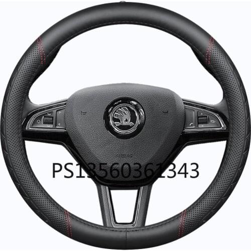 For Skoda leather steering wheel cover Octavia Komic combi KAROQ Rapid leather grip cover