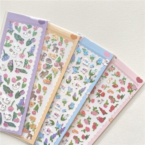 INS Hot Art Flower Bunny Rose Laser Sticker Hand Account Diary Star Chasing Decoration Material Stickers Personalized Stationary