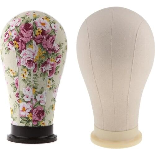 2pcs Manikin Mannequin Cork Head Canvas Block Wig Toupee Making Hat Caps Sunglasses Display Holder Stand 21'' 23