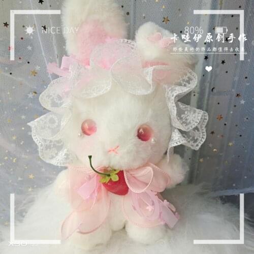 Soft Girl Lovely Bowknot Strawberry Lace Rabbit Lolita Messenger bag Harajuku Cute Bunny Plush Doll Shoulder Bag Kawaii Gift
