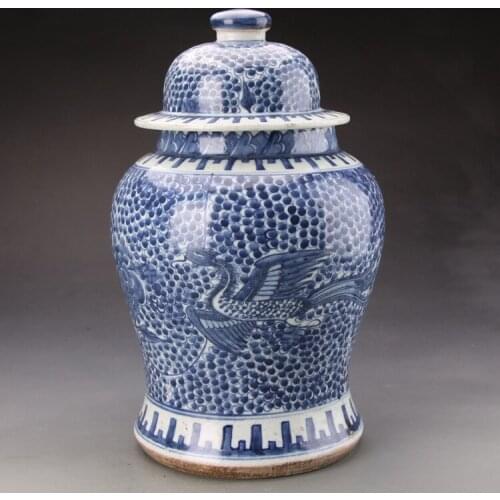 Folk Kiln Blue And White Flowers Phoenix Peony ceramic temple jar Antique Collection Ornaments home decoration porcelain jar