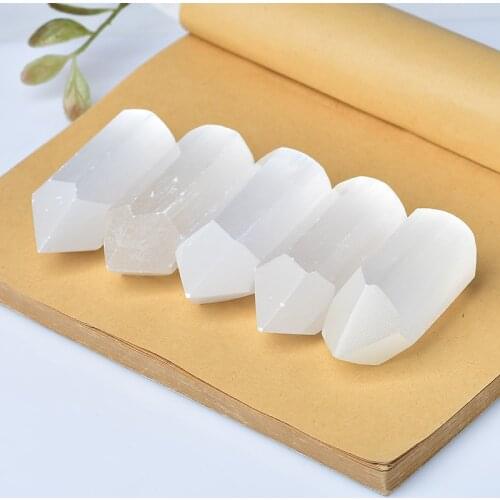 Natural White Crystal Gypsum Selenite Single Point Magic Wand Column Mineral Aura Healing Ornaments Crafts Collection Stone Gift