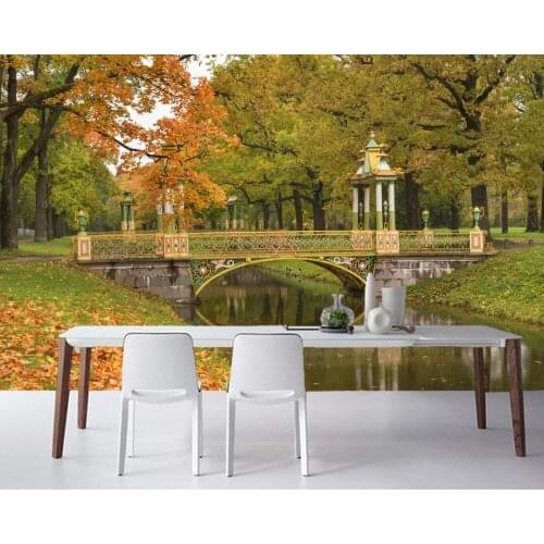Papel de parede Autumn park scenery bridge river Nature 3d wallpaper,living room TV sofa wall bedroom bathroom custom murals