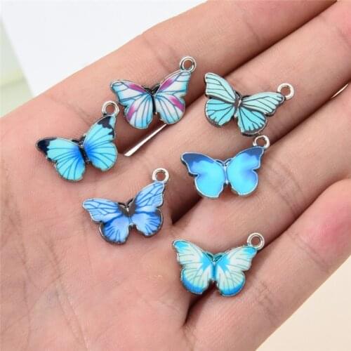 10pcs/pack Blue Enamel Cute Butterfly Charms Pendants For Women Girls DIY Necklace Earrings Jewelry Accessories 20*14mm