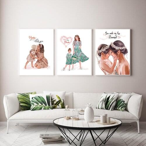Mom Daughter Posters and Prints Fashion Painting on Canvas for Living Room Love You Mother Days Gift Home Decor Canvas Painting