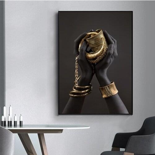 Black and Gold Hand Bracelet Canvas Painting African Posters and Prints Scandinavian Wall Art Picture for Living Room Decoration