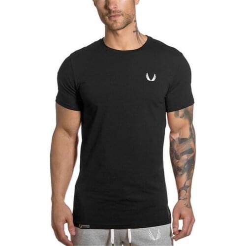 Casual Cotton Running Sport T Shirt Men Gym Fitness Bodybuilding Workout T Shirt Black Skinny Summer Tee Tops Brand Clothing