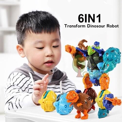 Jurassic Dinosaurs Robot for Boys Mecha Action Anime Figure 6 IN 1 Transformed Dino Montessori Toys for Children Birthday Gifts