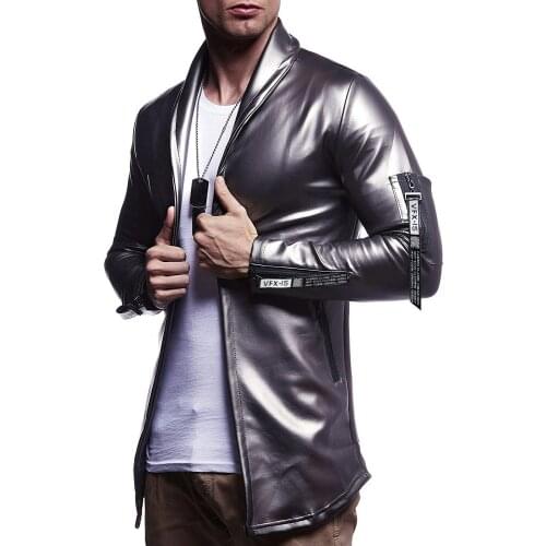 Luxury Men Blazer Spring Fashion Jackets PU Leather Slim Fit Elastic Suit Mens Terno Masculino Blazers Men DJ Jacket