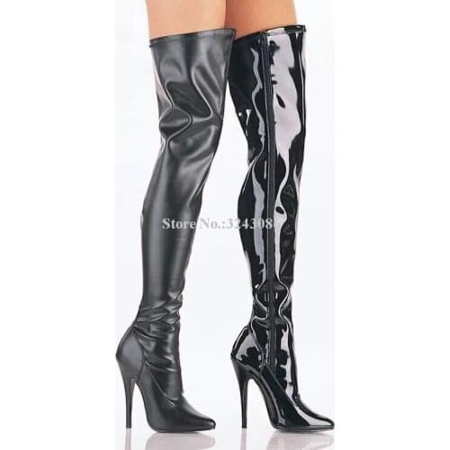 Sexy Black Thin Heels Long Boots Ladies Pointed Toe 12cm Super High Heels Thigh High Boots Fashion Female Night Club Stage Boots