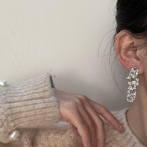 S925 Geometric Design Feeling Cold Hollow Metal Personality Exaggerated Earrings Fashion INS Earrings Nail Female Tide