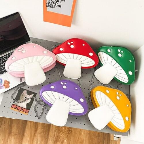 Cute Red Mushroom Design Pu Leather Fashion Girls Shoulder Bag Handbag Crossbody Chain Bag Purse Women Clutch Bag