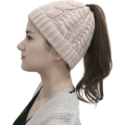 Outdoor Cycling Cap Fashion Street Knitted Hat Women Casual Solid Portable Melon Cap For High Ponytail