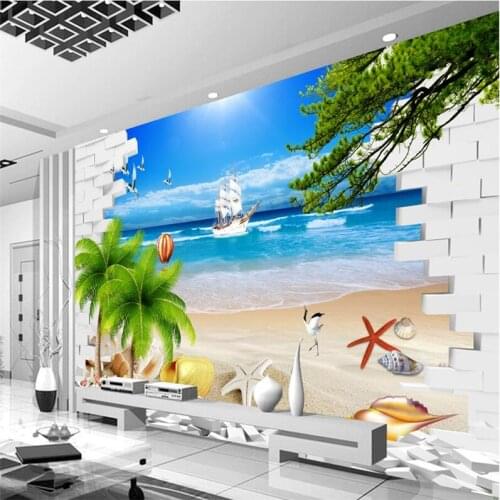 Wellyu papel de parede Custom wallpaper 3D brick wall sea view stereo living room TV sofa background wall murals