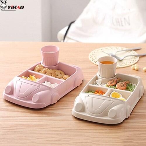 YIHAO 31*20*8cm Dinnerware Sets Lunch Box Childrens Plate, Grid Rice Baby Cartoon Tableware Solid Color Cartoon Kitchen Tools