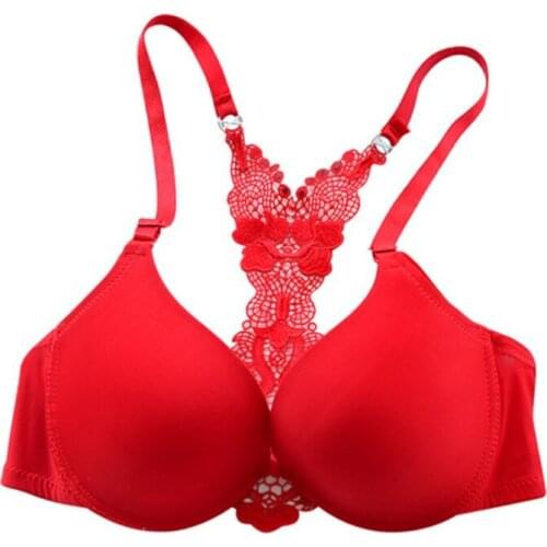 Women Sexy Lingerie Solid Front Closure Bra Sexy Racerback Bras Push Up Charming Flower Lace Underwear Y-line Strap Newest