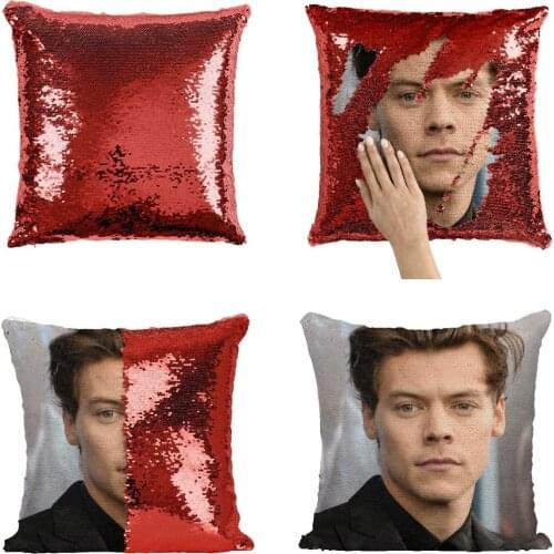 Harry Styles Sexy Sequin Pillowcase, Magic Reversible Sequin Pillow Cover Decorative Throw Pillowcase Funny Pillow