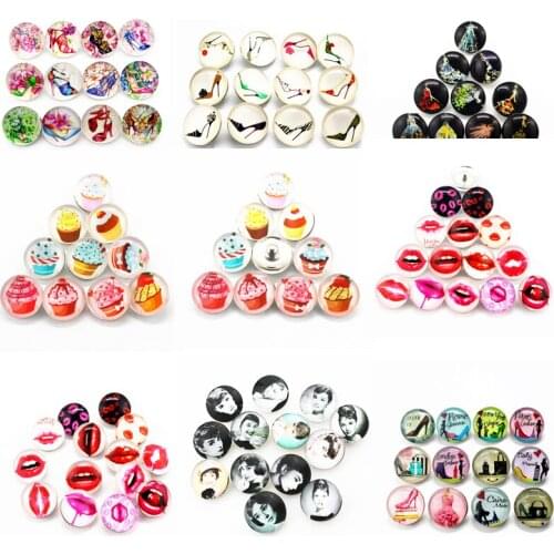 10pcs/lot skirt high-heeled shoes lip Glass Snaps Buttons 18mm Snaps Charms Fit Ginger Snaps Bracelets&Bangles Jewelry
