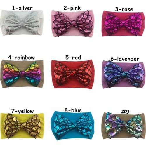 20 pcs/lot , 5 inch Hot Sale shiny bow with New soft nylon hair band for children Girl princess hair fashion accessories