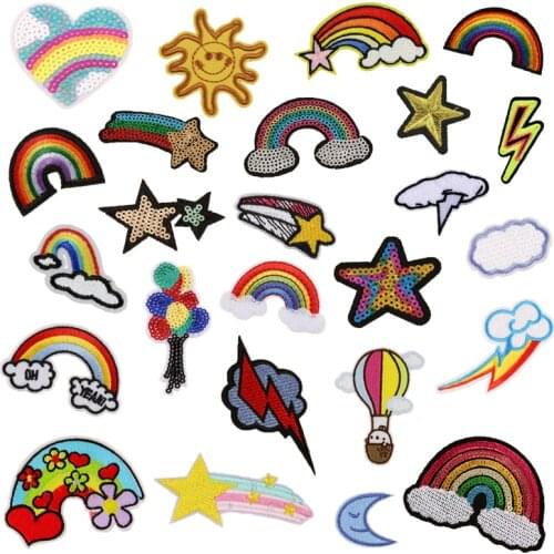 20pcs rainbow moon star cloud Embroidery Patch bordados parches Iron On Patches For Clothing Jacket Badge Applique Garment Decor
