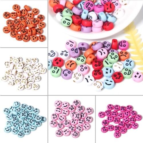 7mm Sad Smile Face Beads for Women DIY Bracelet Beads Accessories Jewelry Making Plastic Beads 100pcs Kids 2021