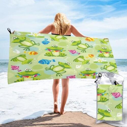 Quick Drying Pocket Towel Cute Frogs And Fish Portable Water Absorbent Towel No Pilling Sports Bath Towel