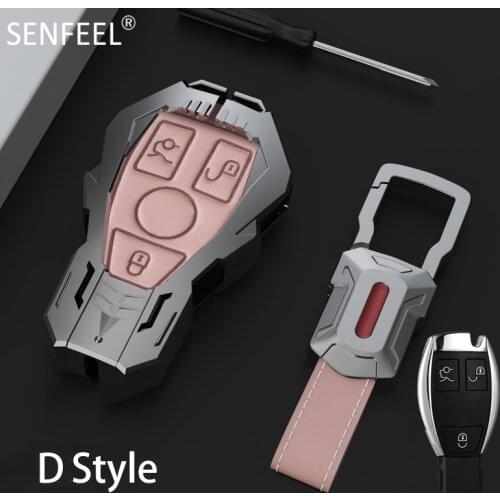 Zinc Alloy +Leather Car Key Case Cover For Mercedes Benz A B C E S CLS CLK CLA SLK Class W203 W205 W210 W211 AMG Full Cover