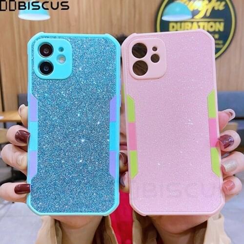For iPhone 11 12 Pro XS Max XR X Case Bling Glitter Contrast Color Soft Phone Armor Cases iPhone SE 2020 6S 6 7 8 Plus Cover