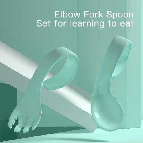 Kids Training Spoon Twisting Spoon Curved Fork And Spoon Set Elbow Spoon Childrens Tableware Utensils Solid Feeding Spoon