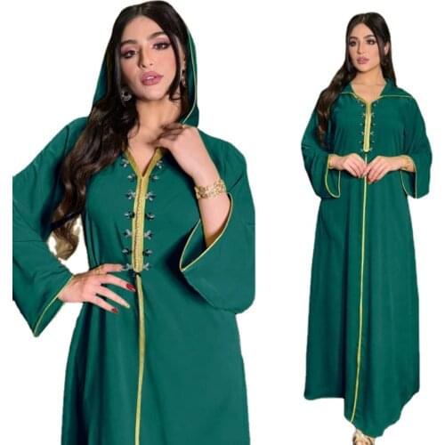 Elegant Lady Islamic Clothing Abaya Dubai Turkey Muslim Hooded Dress Women Moroccan Caftan 2021 Eid Mubarak Djellaba Femme