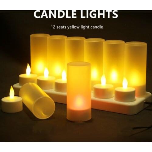 EU/UK/US/AU Plug 12 Rechargeable Flickering LED Tea Lights Candles With Holder For Wedding Dinner Partys Flame Shaped LED Bulb