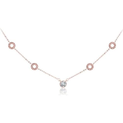 JeeMango Classic Titanium Steel 5Pcs Circles Cubic Zirconia Choker Neckalce Gold Color Lovely 316L Pendants Jewelry For Women