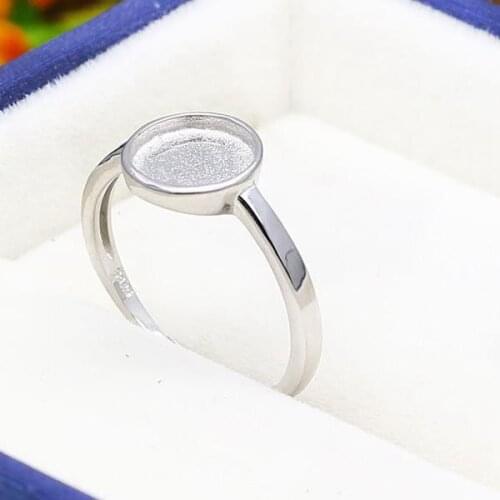 5PCS/LOT 925 Sterling Silver White Gold Color 8mm Round Cabochon Semi Mount Engagement Ring Fine Jewelry Setting Rose Gold Color