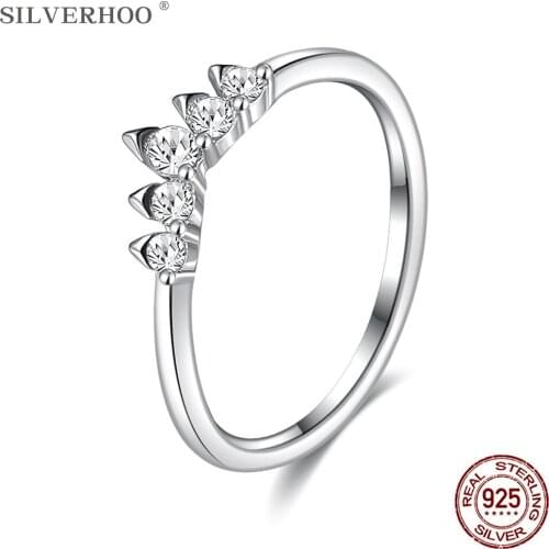 SILVERHOO Sterling Silver Finger Rings Crown S925 Inlaid 5A Cubic Zirconia CZ Ring For Women Engagement Gift Jewelry New Arrival
