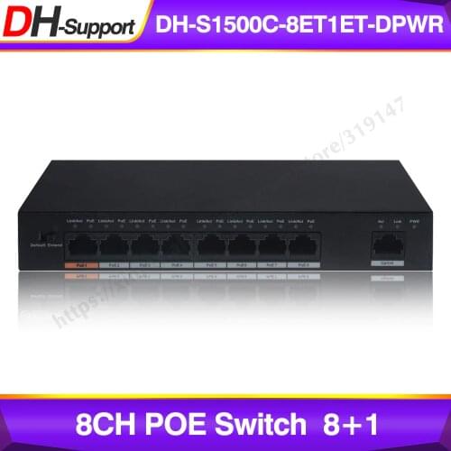 Dahua DH-S1500C-8ET1ET-DPWR PoE Switch 8CH Ethernet Power Switch Support 802.3af 802.3at POE+ Hi-PoE Power Standard