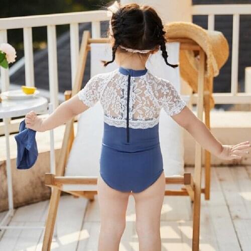 Toddler Girls Swimsuit Lace Baby Swimwear Zipper For Girls Baby Bikini With Hat Summer Infant Bathing Suit Baby Beach Clothes