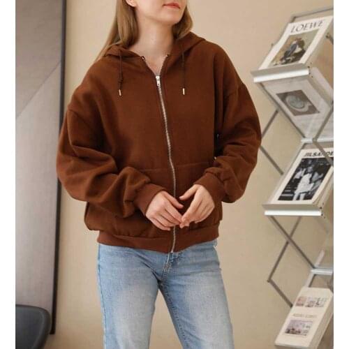 Zip Up Jacket Oversized Hoodie Zipper Brown Top Winter Clothes Women Streetwear Women Hoodie Aesthetic Clothes Sweatshirts