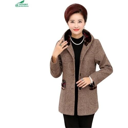 Autumn new Plus size 5XL woolen Outerwear short paragraph elderly women plus cashmere thick winter wool coat OKXGNZ QQ1082