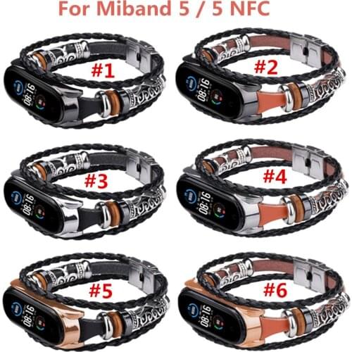 Hot Wristband For Xiaomi Mi Band 4 5 Replacement Leather Beading Bracelet Strap Weave Braided Mi Band 5