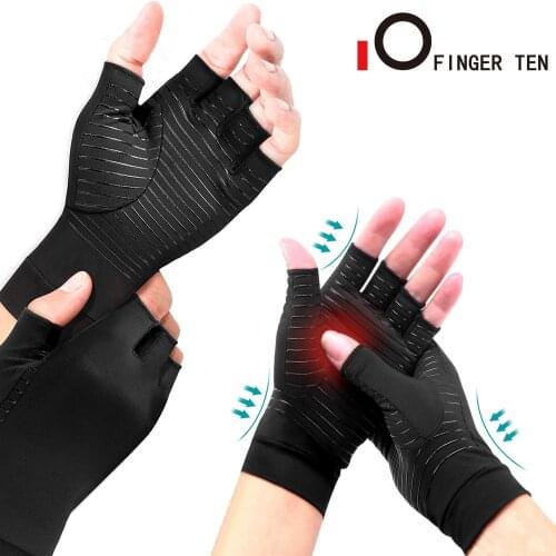 Copper Compression Arthritis Gloves Hand Anti Palm Wrist Support Bracelet Pain Relief Fingerless Cotton Gym Sports Fitness S M L