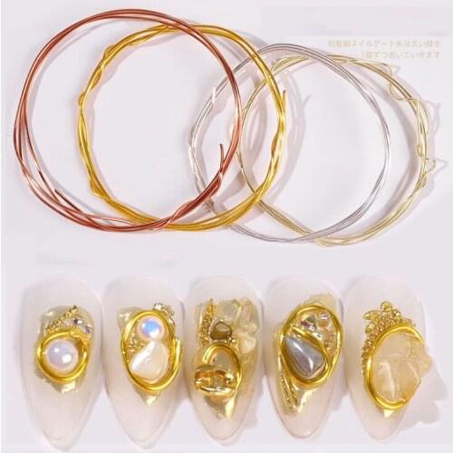 Copper wire Nail Art Decoration Charm Line DIY Design 3D Tips Gold Silver Rose Gold Rhinestones Jewelry Manicure Supplies