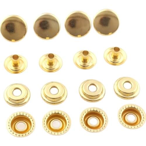 50sets Metal Press Studs Sewing Button Snap Fasteners 15mm Gold Sewing Leather Craft Clothes Garment Bags handmade DIY Accessory
