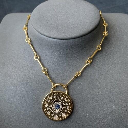 Fashion Vintage Rome Female Round Pendants Necklaces Gold Color Crystal Moon Star Necklace Jewelry For Women Zk30