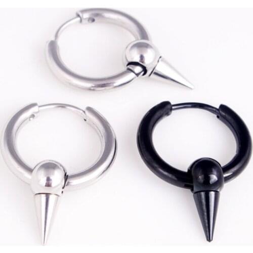 Fashion Women Men Punk Circle Round Stud Earrings Color Black Stainless Steel Ball Taper Charms Hoop Huggie Earrings Jewelry