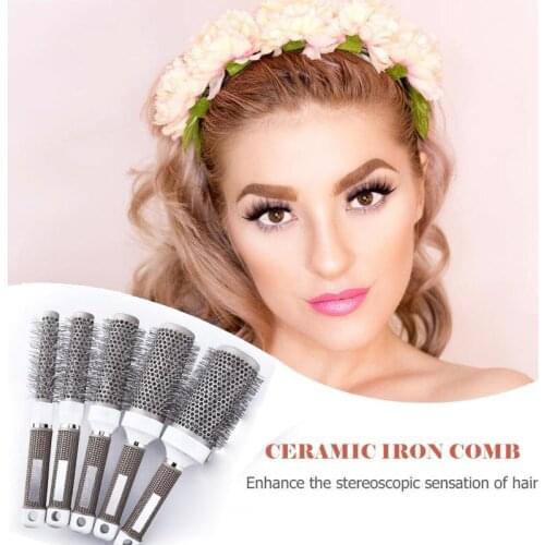 Multi-size Hairbrush Ceramic Iron Round Comb High Temperature Resistant Professional Hair Dressing Brush 5pcs/lot Styling Tool