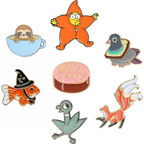 Cartoon Cute Animals Give Little Goldfish To Celebrate Birthday Creative Combination Brooch Fashion Men Women Wild Animal Badges