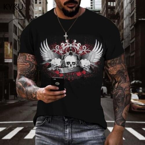 KYKU Brand Skull T shirt Men Hip Hop Anime Clothes Rock Tshirts Casual Party Funny T shirts Mens Clothing Hip hop New Slim